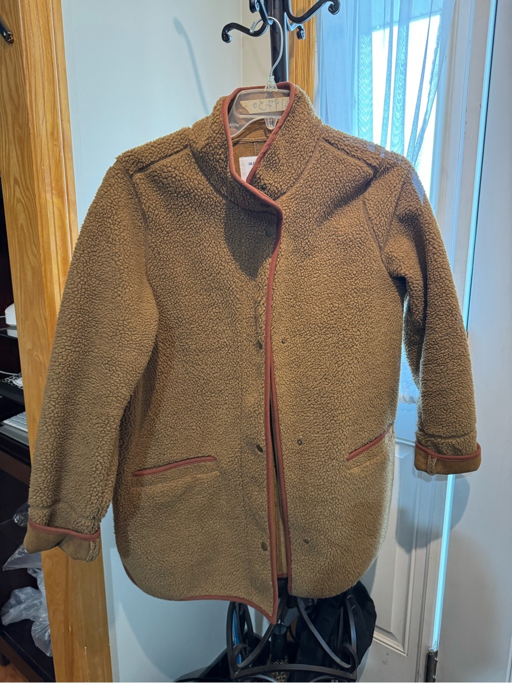 Old Navy Brown Teddy Sherpa Jacket with Rust Trim